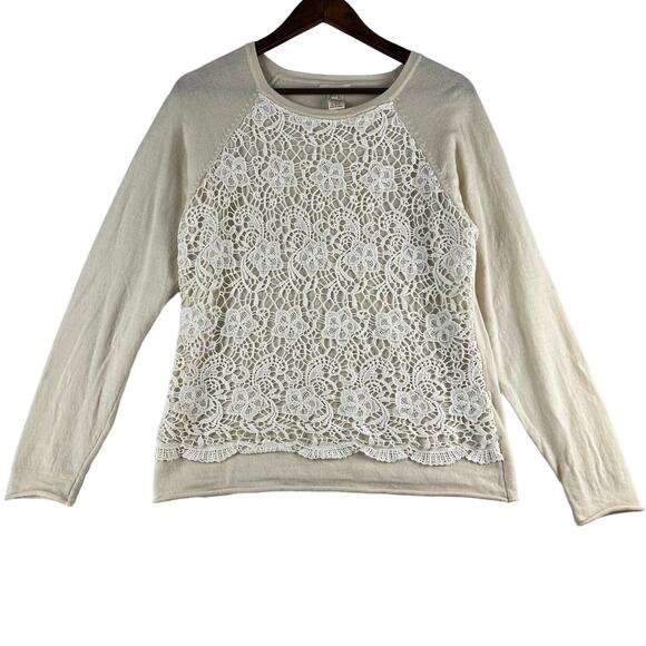 Sundance Merino Sweater Women’s LG Crochet Lace Front Overlay Cream Color GUC - Picture 1 of 8